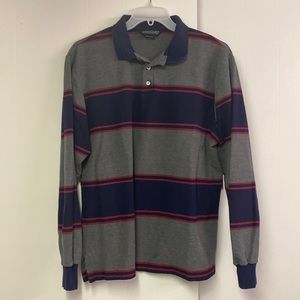 Lands end rugby shirt gray red and blue size large 100% cotton